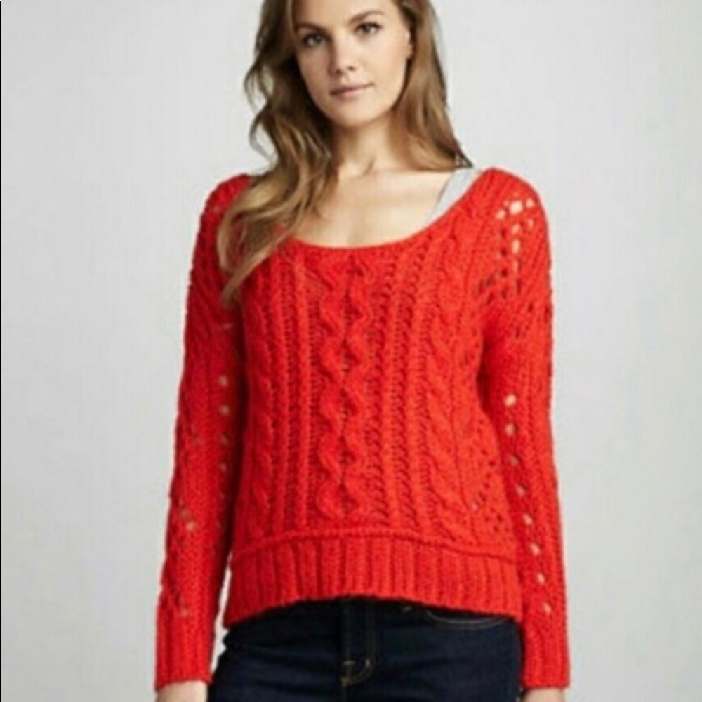 Free People Red Cable Knit Sweater